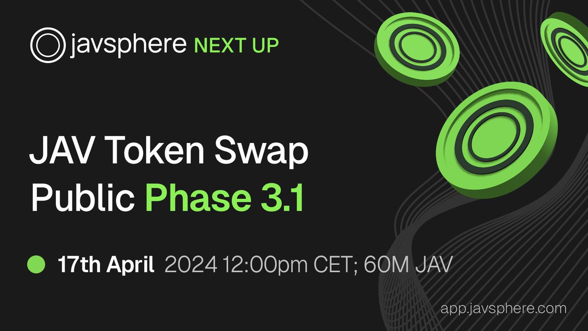 🔈 Next $JAV Token Phase ‼️ Wednesday, 17th Apr at 12:00pm CET: ⭐️ 60M JAV ⭐️ Swap with $USDT, $DFI & $DUSD ⭐️ Reduced max bag of 1M JAV per transaction Learning from last phase 📎 1️⃣ Be fast: pre-approval 2️⃣ Think about using #BSC or #Ethereum Watch the video below 👇👇👇