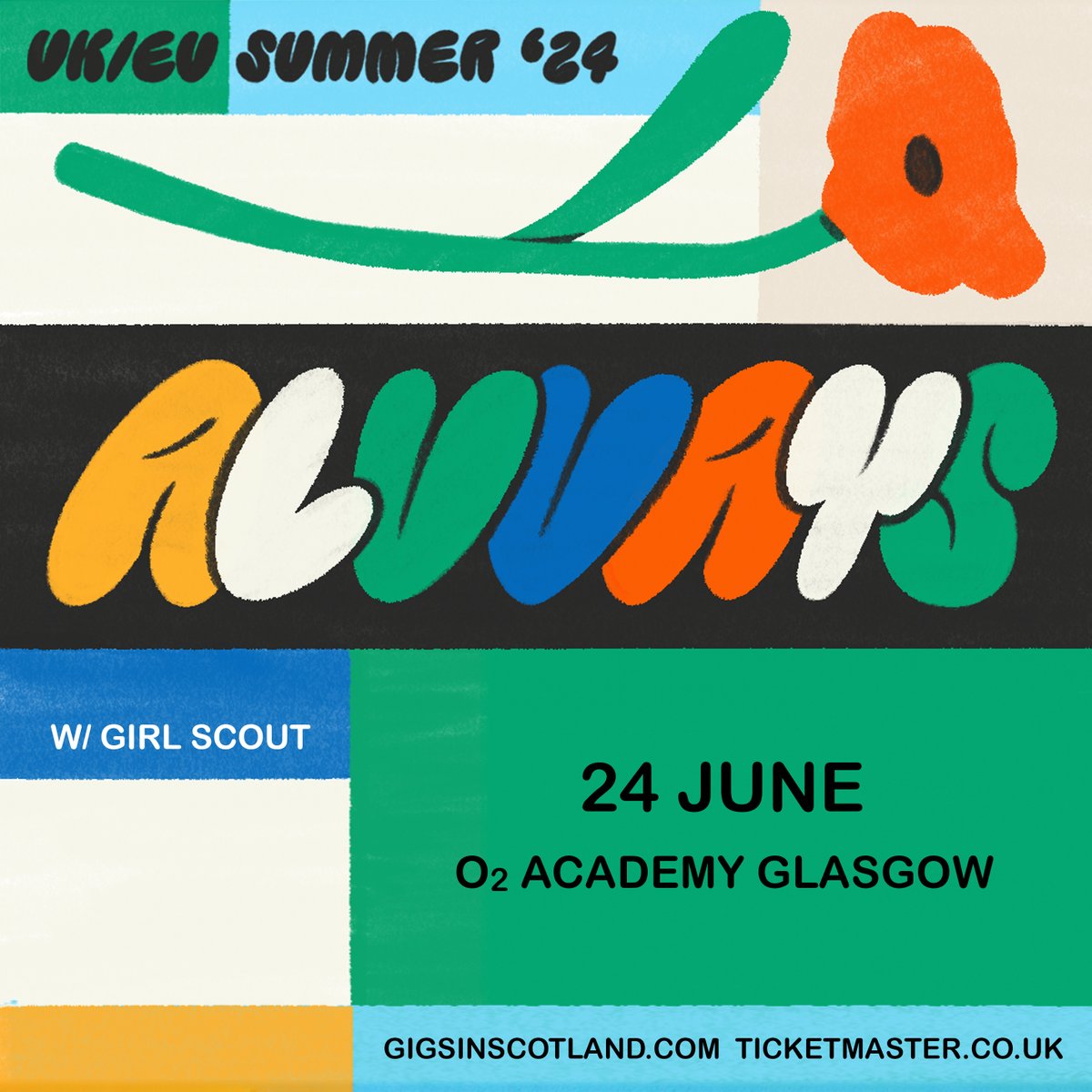 We're counting down the days until @alvvaysband return to Glasgow! They'll be playing @O2AcademyGla on 24th June, with support from Girl Scout💫 Don't miss out! Get your tickets 🎟️ ⇾ gigss.co/alvvays