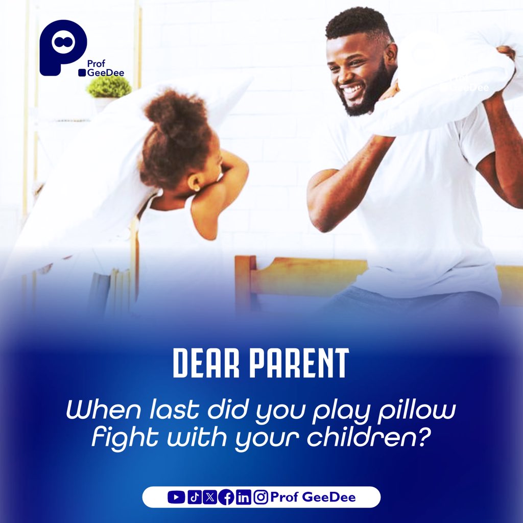 Engaging in pillow fight with your kids is a way of bonding better with them and creating beautiful memories together.

Make it a habit to have fun with your children.

#earlyyears
#earlylearning
#earlychildhooddevelopment
#dearparentseries
#profgeedee