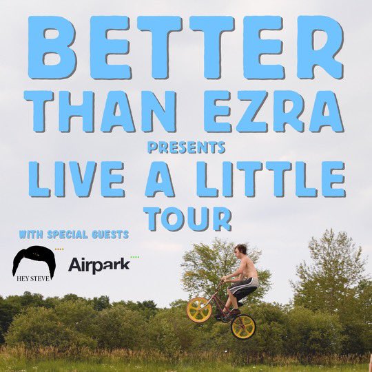 Airpark (@airparkband) on Twitter photo VERY excited to join <a href="/betterthanezra/">Better Than Ezra</a> on tour in May. Can’t wait to get back to these cities. Dates/Tix below…
Tix: Airparkband.com
5/14/24 - Detroit, MI
5/16/24 - Cleveland, OH
5/18/24 - Wilmington, DE
5/23/24 - Meridian, MS
5/24/24 - Mobile, AL VERY excited to join <a href="/betterthanezra/">Better Than Ezra</a> on tour in May. Can’t wait to get back to these cities. Dates/Tix below…
Tix: Airparkband.com
5/14/24 - Detroit, MI
5/16/24 - Cleveland, OH
5/18/24 - Wilmington, DE
5/23/24 - Meridian, MS
5/24/24 - Mobile, AL