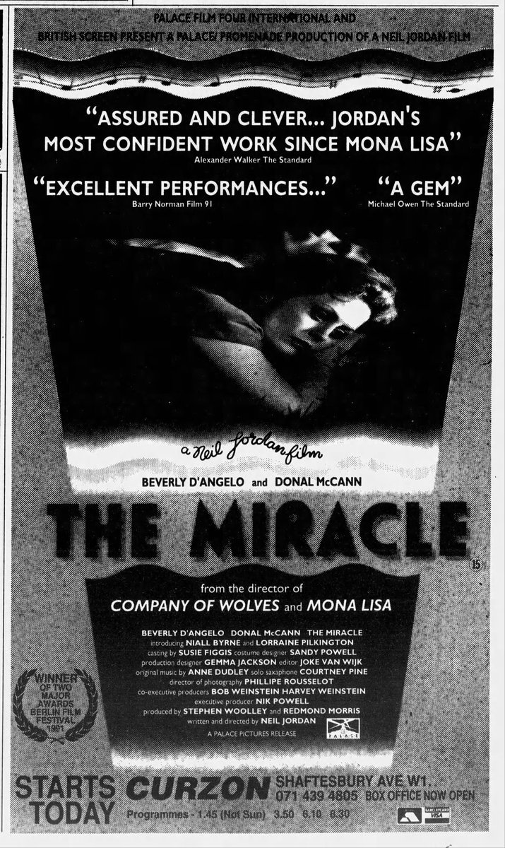 On this day April 12th, 1991, Neil Jordan's THE MIRACLE opened in London..