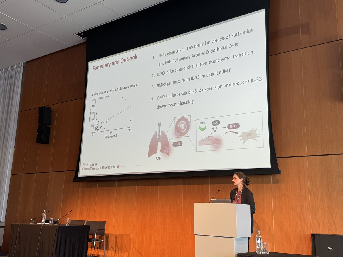 Amazing job by our colleague @ClarissaBecher with her presentation at #FCVB2024 ❤️‍🩹 ❗️ BMP9 attenuates IL-33 signaling and prevents endothelial-to-mesenchymal transition in pulmonary arterial hypertension. @CVCBLeiden #ESCbasicscience @escardio