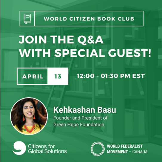 GlobalSolutions's tweet photo. 🚨This is your last day to register for our virtual Q&A with renowned #climateactivist and founder of @GreenHopeYouth, @KehkashanBasu! 🚨
🔎Join us and @WFMCanada to discuss how to achieve the #SDGs and build #peace through a #globalethic. 🕊️🌍
➡️https://t.co/hcJE8lPMA2
#UN https://t.co/KjmOtvU1tb