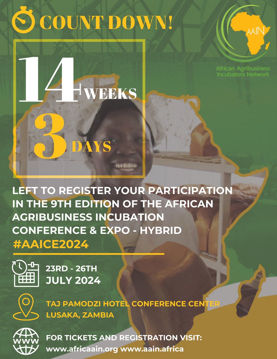 Excited to be part of #AAICE2024! Join us in Lusaka, Zambia from July 23rd to 26th. Let’s cultivate growth, empower youth, and accelerate agribusiness across Africa!