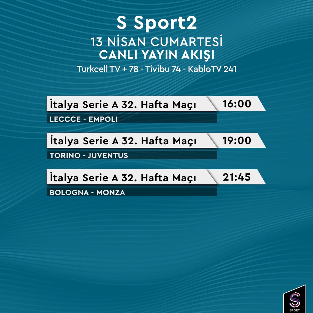 📺 S Sport ve S Sport2'nin 13 Nisan Cumartesi günkü canlı yayın akışı! 👇👀