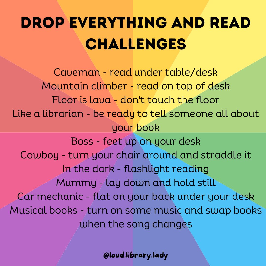 Things I don’t hate? Announcing a drop everything and read when I should be shelving books 😅 also hearing teachers tell their kids to read in one of the ways on my list. Reading is fun, man. #DEARday #dropeverythingandread