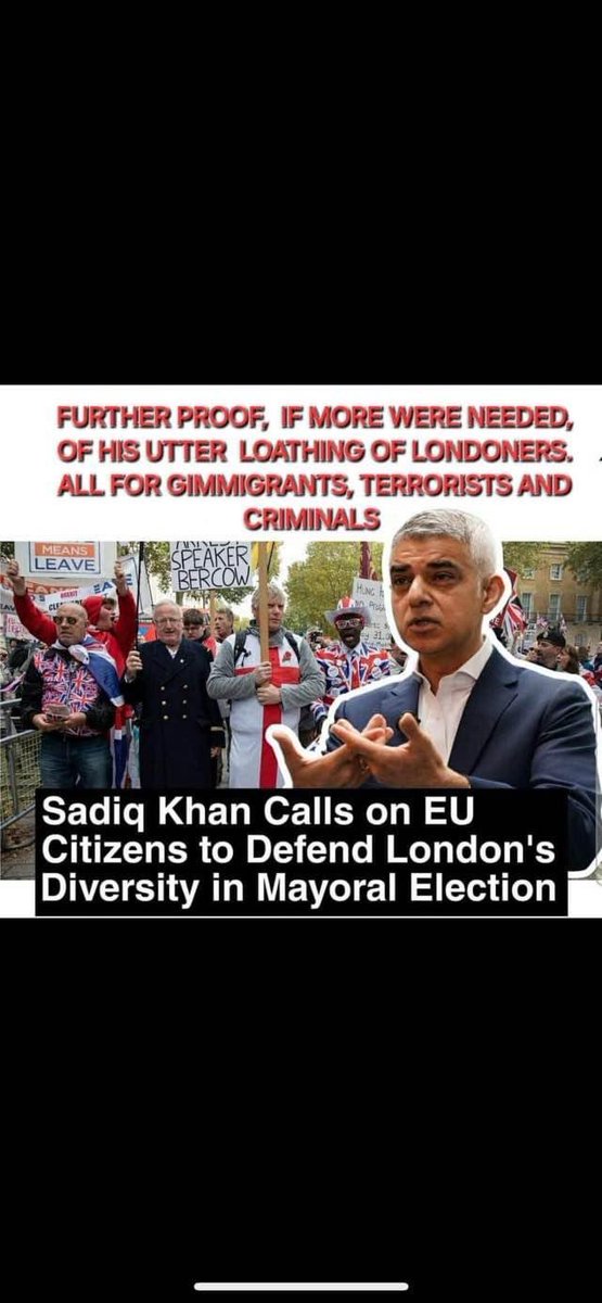 Khan literally spiking inter racial hatred against indigenous Londoners to win votes.
The guy is an utter c@nt and if you’re white, British and vote for him - you’re an idiot.