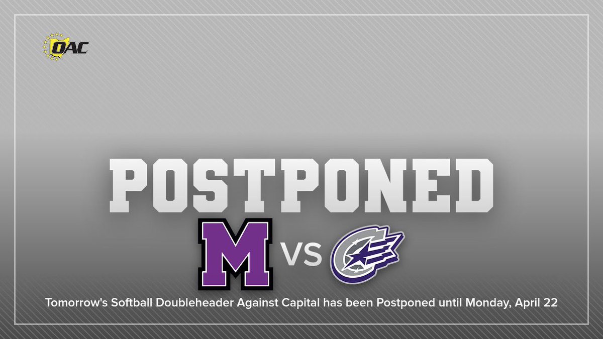 🚨SCHEDULE UPDATE🚨 Tomorrow’s home softball doubleheader against Capital has been postponed until Monday, April 22 at 3 & 5 PM #GoMountGo