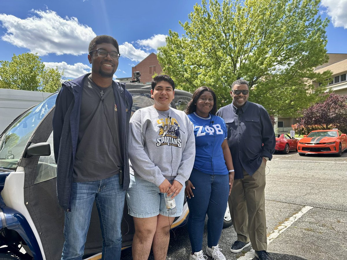 It’s a bit windy, but otherwise a beautiful day to ride around @UNCG campus talking to some of our student leaders. Thanks for the conversation Emanuel, Samy, and Sarah! #JustSayingUNCG #UNCGWay