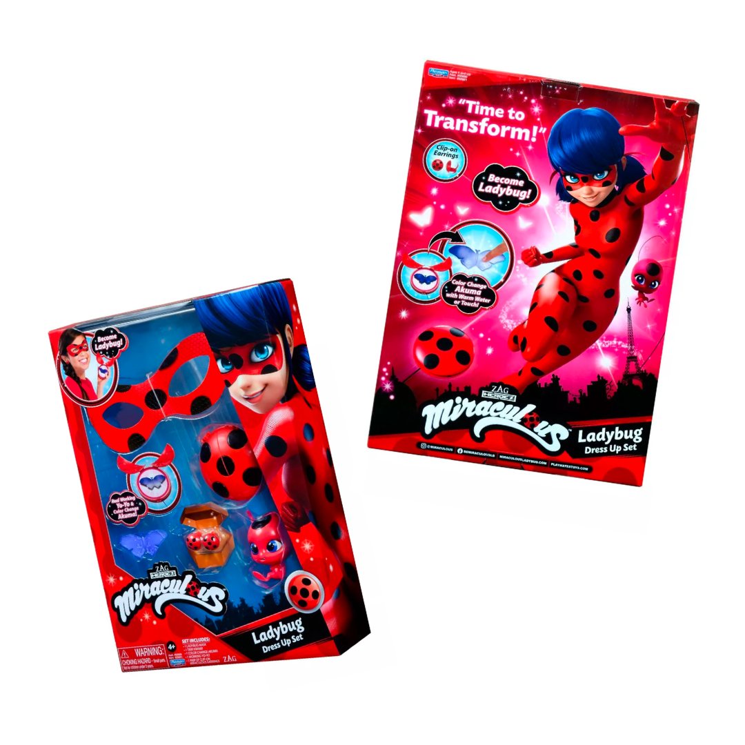 🇺🇸Now you can transform yourself and BE Ladybug with this Ladybug Dress-Up Set! 😍 Set includes the signature Red and black Ladybug mask, Miraculous clip-on earrings, and real working Miraculous yoyo. 🪀✨Available now at @Target! target.com/p/miraculous-l… #dressupset #playmates