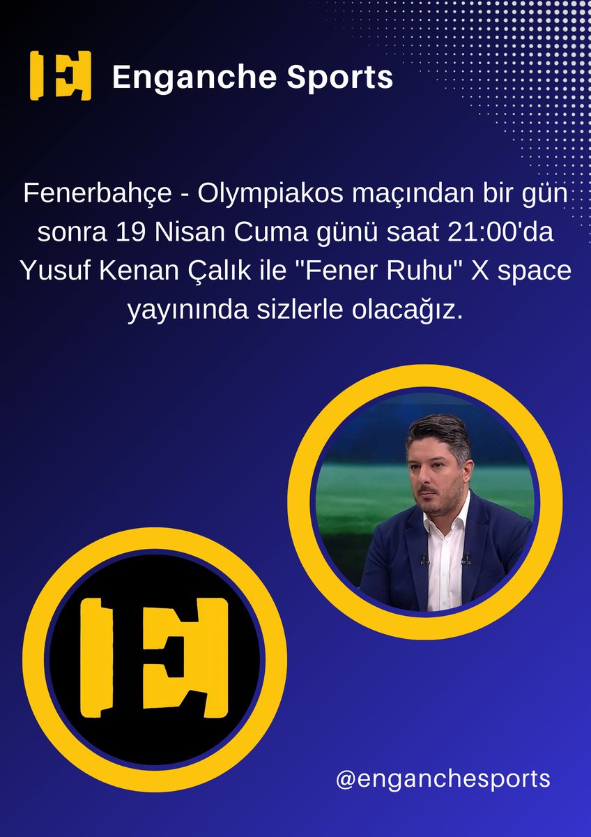 Sevgili abim Yusuf Kenan Çalık ile 'Fener Ruhu' yayınımıza herkesi bekliyoruz. Kimseye söz vermeyin. 💛💙