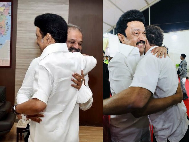 Stalin Hugs the murderer of #RajivGandhi & also the son of #RajivGandhi ?