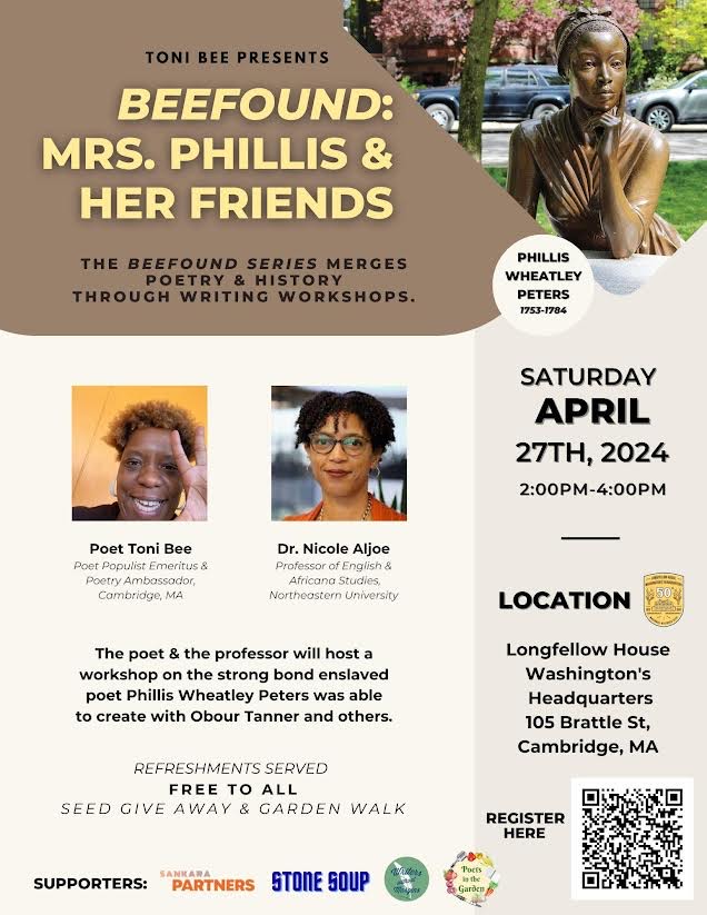 One of our Africana Faculty, Dr. Nicole Aljoe will be speaking at 'Beefound: Mrs Phillis & Her Friends'! This event will take place in Cambridge on April 27th! Don't forget to register, the QR code is below and the link is in our bio.