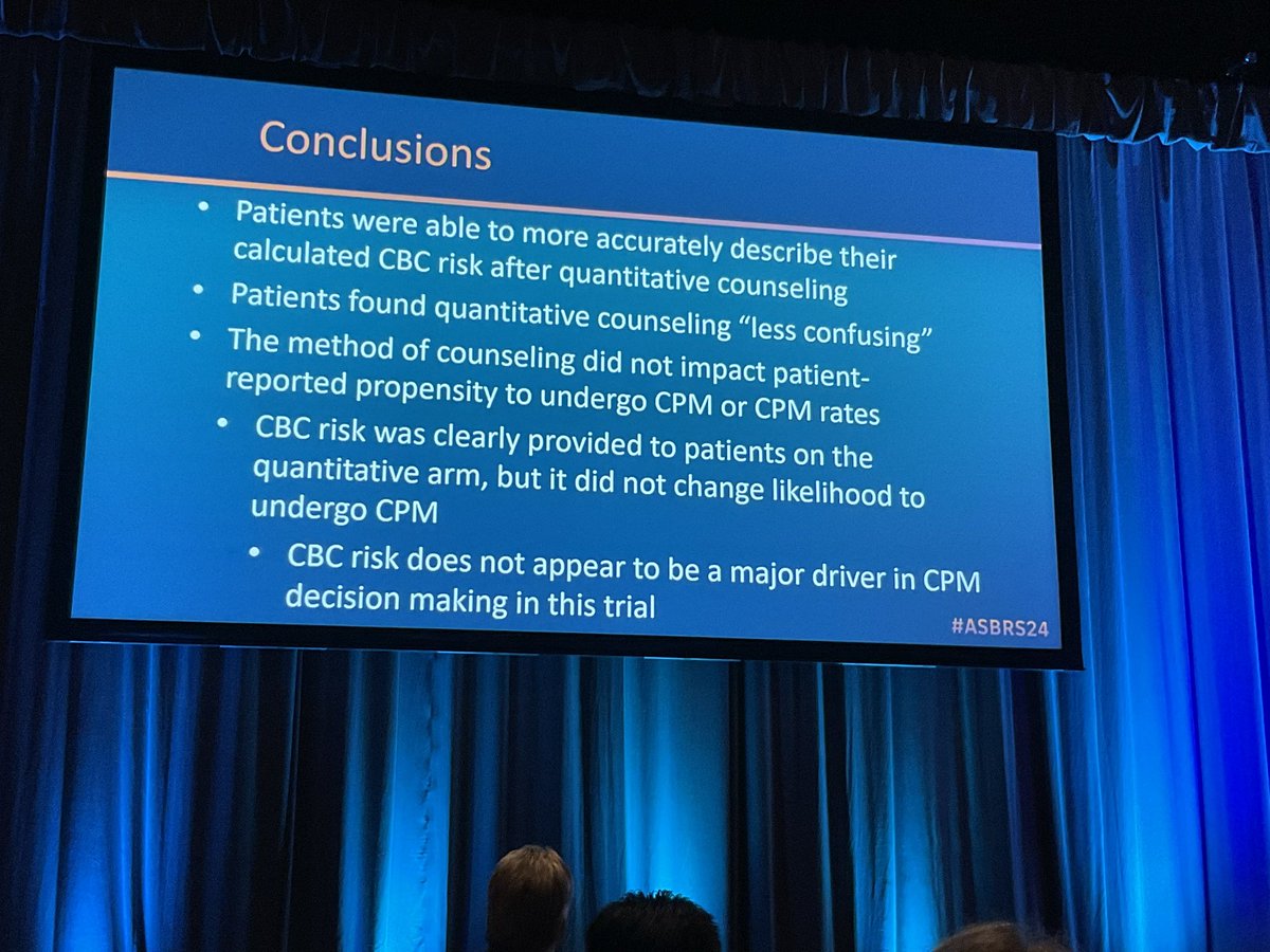 Very interesting study by <a href="/AnnaWeissMD/">Anna Weiss</a> regarding genetic testing for surgical decision making.  We need to change the way we test as we increase the number of patients tested and assure our patients really understand their future risks of contralateral cancer.  #asbrs24 <a href="/ASBrS/">ASBrS</a>