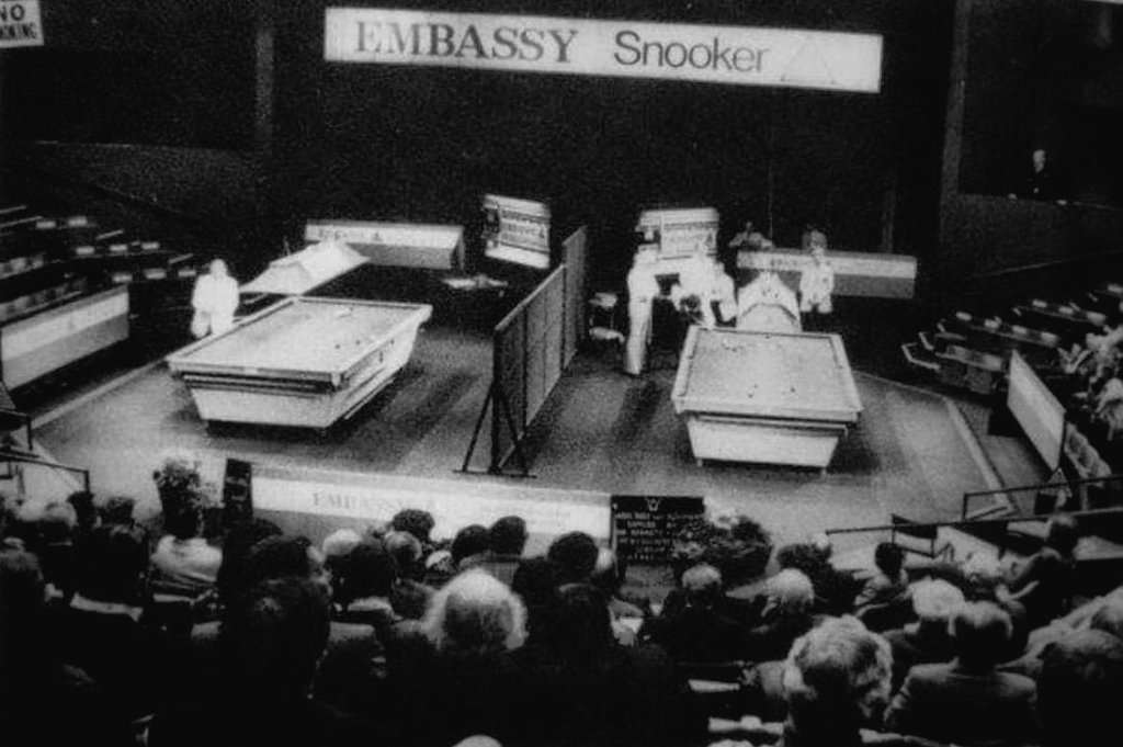 The Crucible Theatre is set to host the World Snooker Championship for the first time R Reardon/P Fagan and F Davis/J Pulman will get the opening day underway in an arena featuring club style table lighting and a dividing wall resembling a garden fence - 18th April 1977