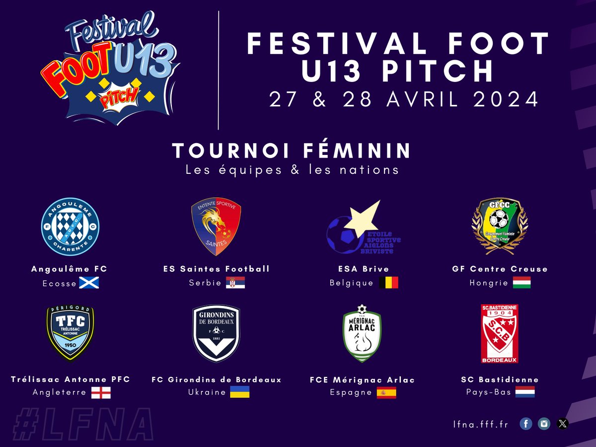 [ Festival Foot U13 Pitch ] Corinne Diacre sera donc la marraine de cette édition du Festival Foot U13 Pitch. Découvrez les nations que représenteront les clubs durant le Festival !