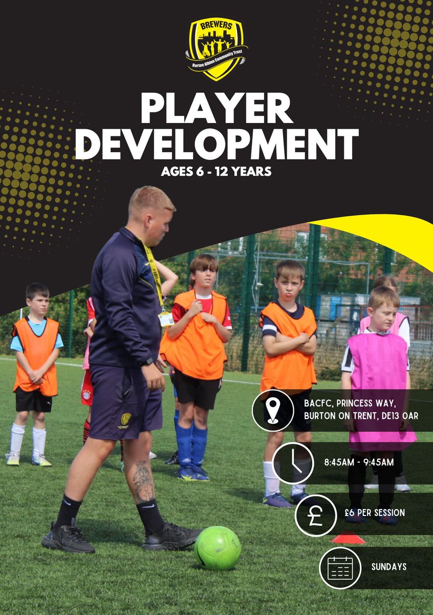 ⚽💛 FOOTBALL FUNDAMENTALS & PLAYER DEVELOPMENT We still have places available to book💻 A chance to learn fundamental movements through tag games, ball skills and small sided games 🙌 To book👇 buff.ly/34qiKn9 For more information👇 nathan.bowen@burtonalbionct.org…