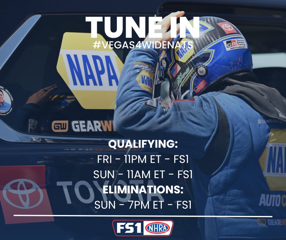 4X the fun, 4X the horsepower. You can catch it all this weekend with #NHRAonFOX! TUNE IN! 📺

@RonCapps28 * @theNAPAnetwork @toyotaracing * @NAPARacing 
#Vegas4WideNats