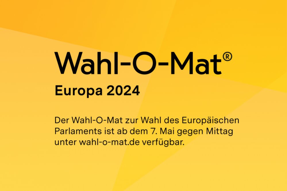 Die @bpb_de hat verkündet, dass der Wahl-O-Mat zur Wahl des Europäischen Parlaments ab dem 7. Mai gegen Mittag unter wahl-o-mat.de verfügbar sein wird. Wir freuen uns. Auch der Science-O-Mat für die #Europawahl kann dann genutzt werden. #scienceomat