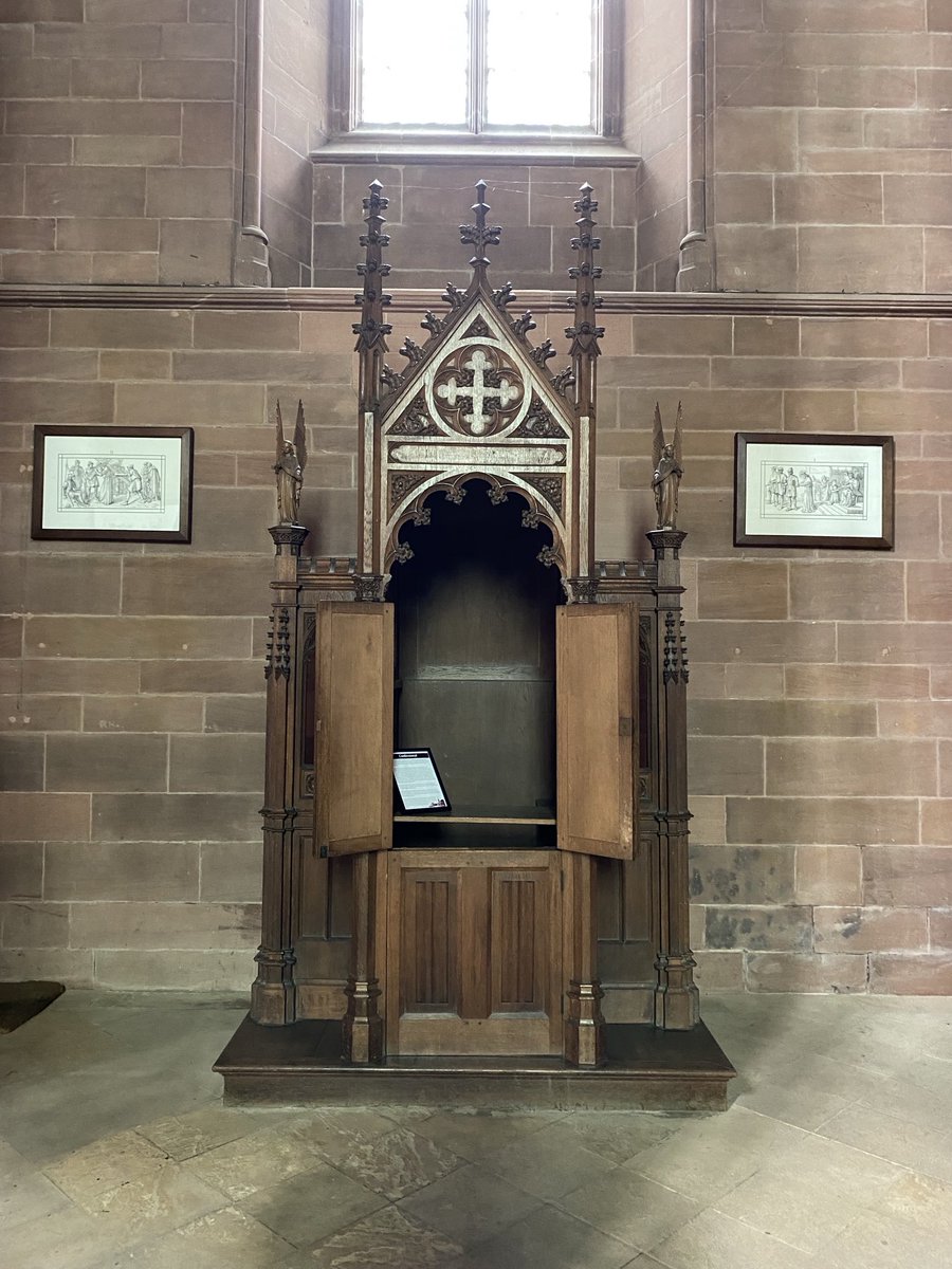 “Forgive me father for I have sinned” 7th Duke of Newcastle influenced by his Anglo Catholic religion added this confession box in Protestant church that he commissioned to built in 1889. Clumber Park, Nottinghamshire