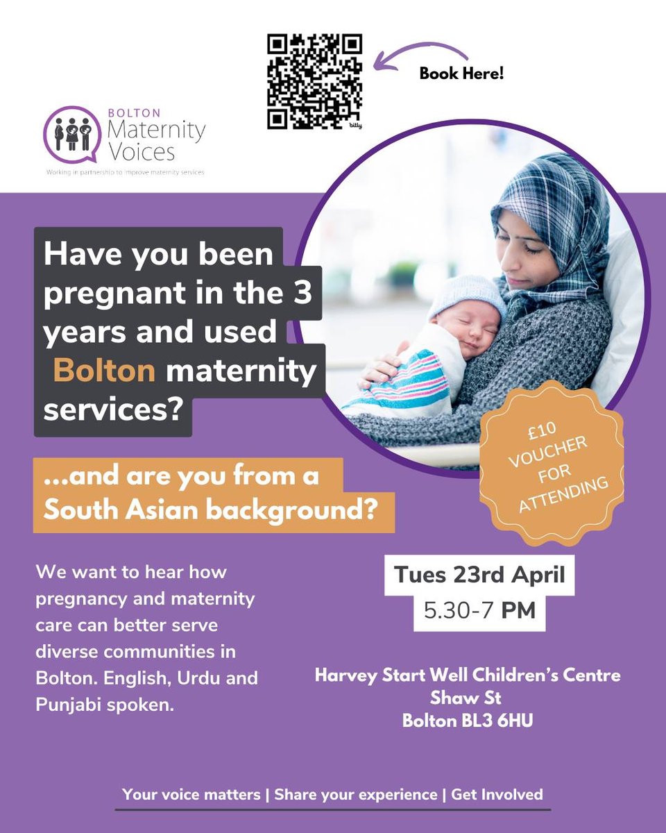Are you from a South Asian background and have used Bolton Maternity Services in the last 3 years? @MVPBolton want to hear from you. #maternityservices @BoltonTogether @BoltonChampions @HomeStartHOST @boltonathome @FortaliceBolton @EndeavourDAV @cahn_uk @BoltonPride @boltonnhsft
