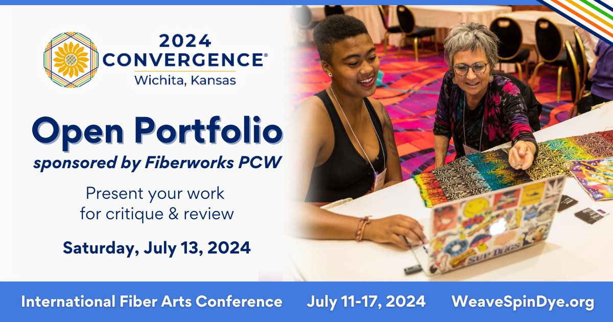 weavespindye's tweet photo. Present your work during the Open Portfolio event at #Convergence2024 in Wichita, Kansas. Sponsored by Fiberworks PCW. Learn more: https://t.co/NLy63mhF4T https://t.co/mTn4QpNUyt