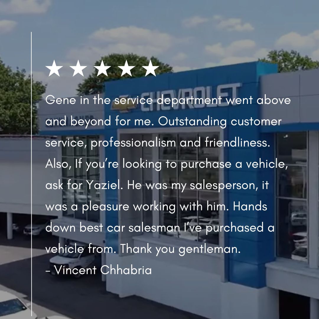 Vincent, we appreciate your kind words about our service team. Thank you for choosing Schumacher Chevrolet for your Chevy needs. #SchumacherChevrolet #CliftonNJ #Chevy #ServiceCenter