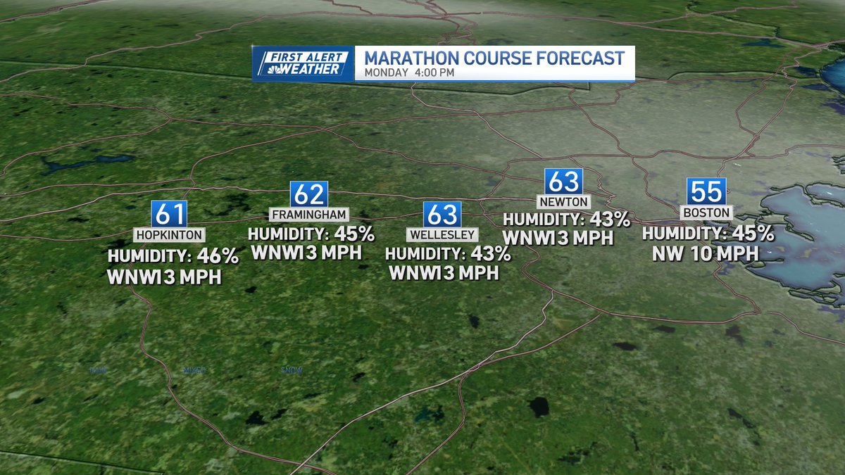 Warm temps and clearing skies during the Boston Marathon on Monday! #BostonMarathon