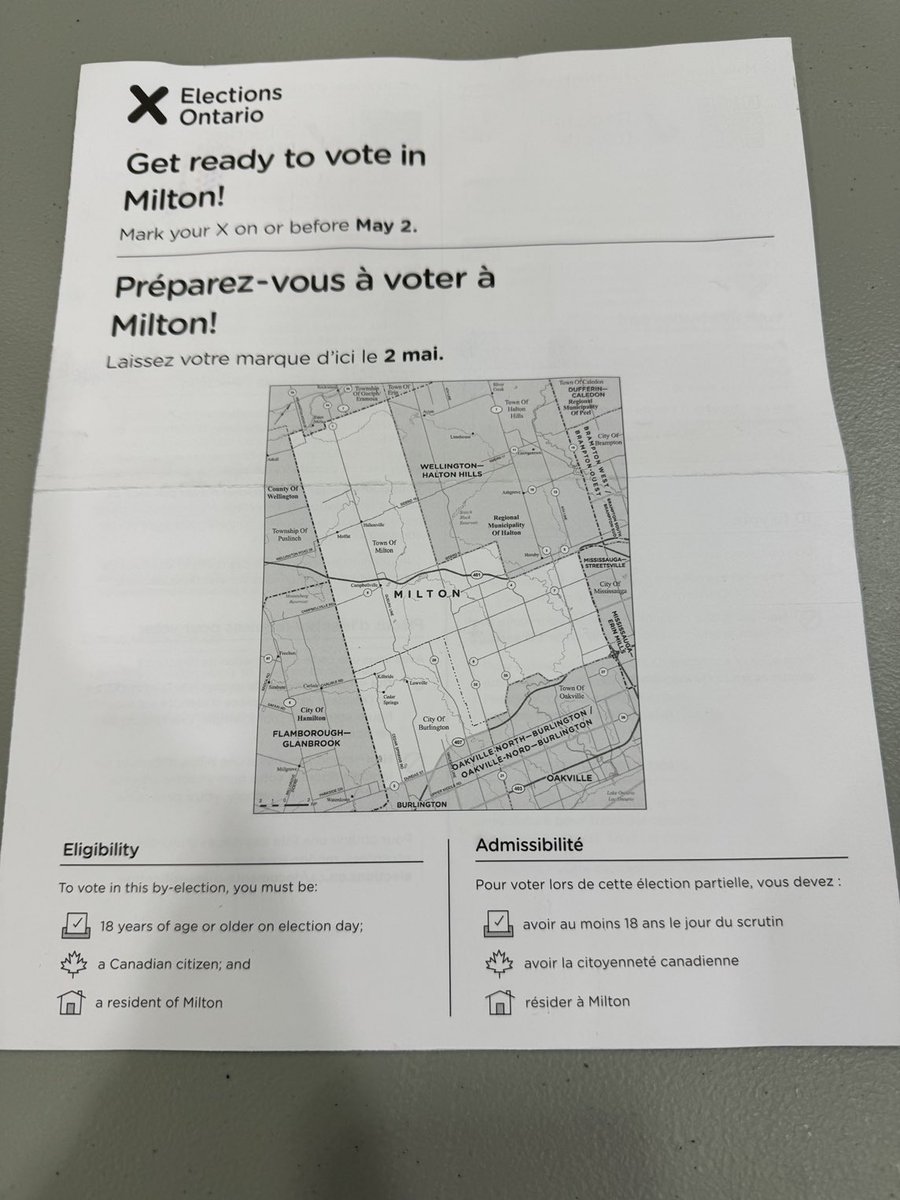 If you are a voter in the Milton provincial riding please read this information sheet which is being delivered to every home in the riding over the next few days. The Voter Information Cards with your May 2nd byelection day voting locations are being mailed out starting April 16.