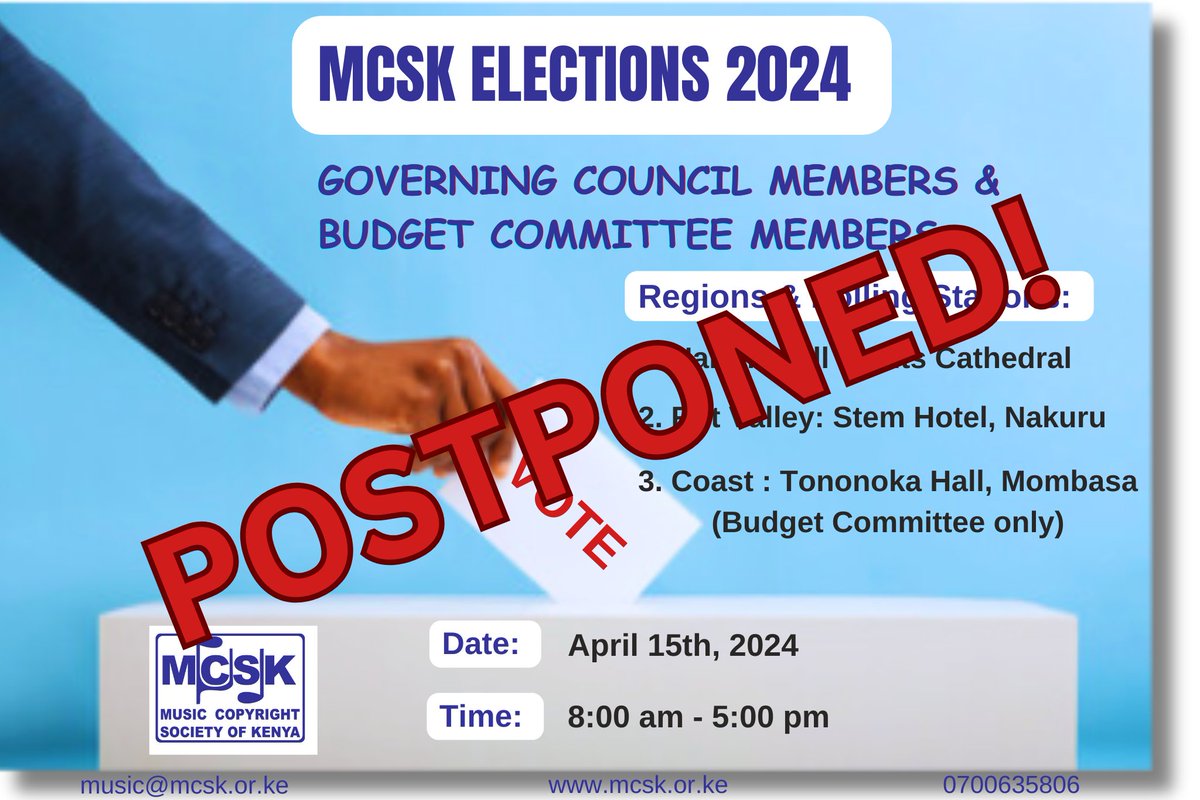 Dear Members, Election for the Governing Council & Committees slated for Monday 15th April have been put on hold until further notice. #mcskelections2024 #mcsk