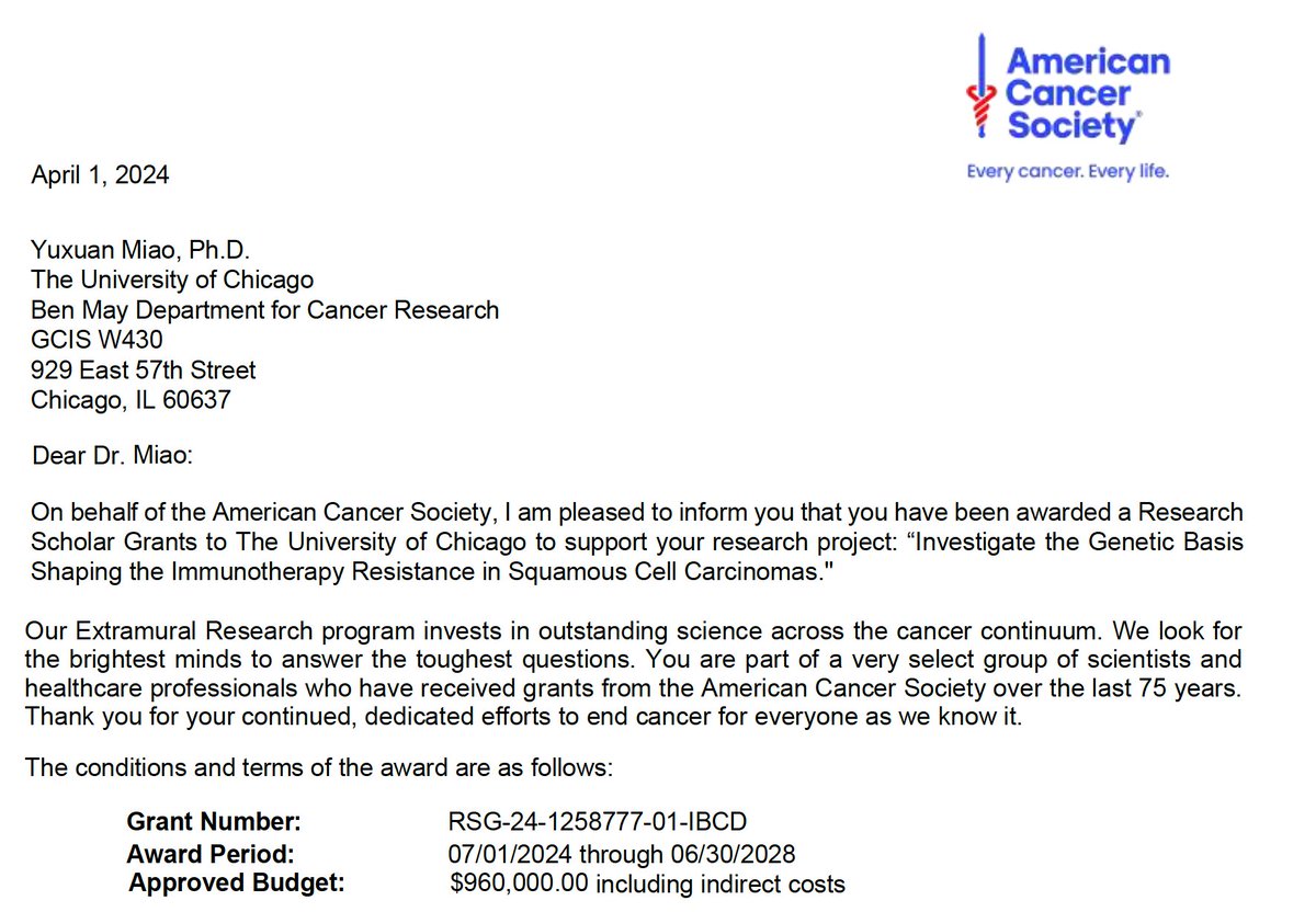 Yuxuan (Phoenix) Miao (@ymphoenix) on Twitter photo Incredibly honored to be a recipient of the Research Scholar Grant from <a href="/AmericanCancer/">American Cancer Society</a> . Really appreciate the support and belief from <a href="/ACS_Research/">ACS Research</a> . This is a good year for Miao lab! With one R01, one R35, and the RSG award, the lab is in great momentum! Incredibly honored to be a recipient of the Research Scholar Grant from <a href="/AmericanCancer/">American Cancer Society</a> . Really appreciate the support and belief from <a href="/ACS_Research/">ACS Research</a> . This is a good year for Miao lab! With one R01, one R35, and the RSG award, the lab is in great momentum!