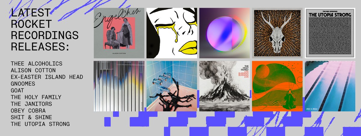 New Rocket Recordings releases by:

<a href="/theealcoholics/">Theealcoholics</a>
<a href="/alison__cotton/">Alison Cotton</a>
<a href="/ExEIH/">Ex-EasterIslandHead</a>
<a href="/gnoomesofficial/">GNOOMES</a>
The Holy Family
<a href="/JANITORS_STHLM/">THE JANITORS</a>
<a href="/ObeyCobra_band/">Obey Cobra</a>
Shit &amp; Shine
<a href="/StrongUtopia/">The Utopia Strong</a>

...can all be picked up here: rocketrecordings.bandcamp.com 

+ the new Goat vinyl can be on
<a href="/recordstoreday/">Record Store Day</a>
