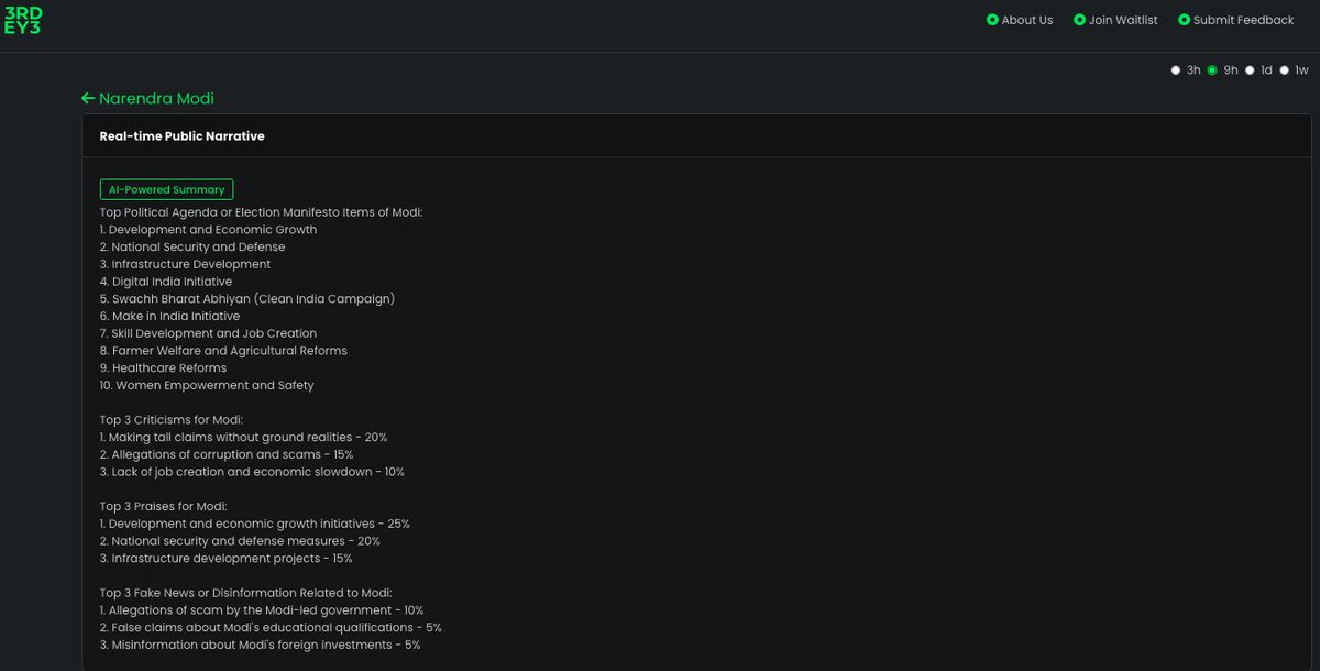 Update: Our platform is now live on Indian Elections. dashboard.3rd-eye.ai/elections You can use @3RD_AI_ to monitor in real-time: 1. Election stories 2. Public Narratives on elections, leaders and issues 3. Political agendas of leaders and parties 4. Fake news and disinformation…