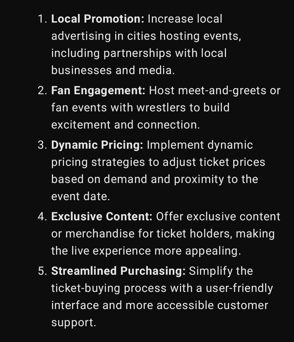 This is Chat GPT recommendation on how AEW can improve on its current ticket sales.