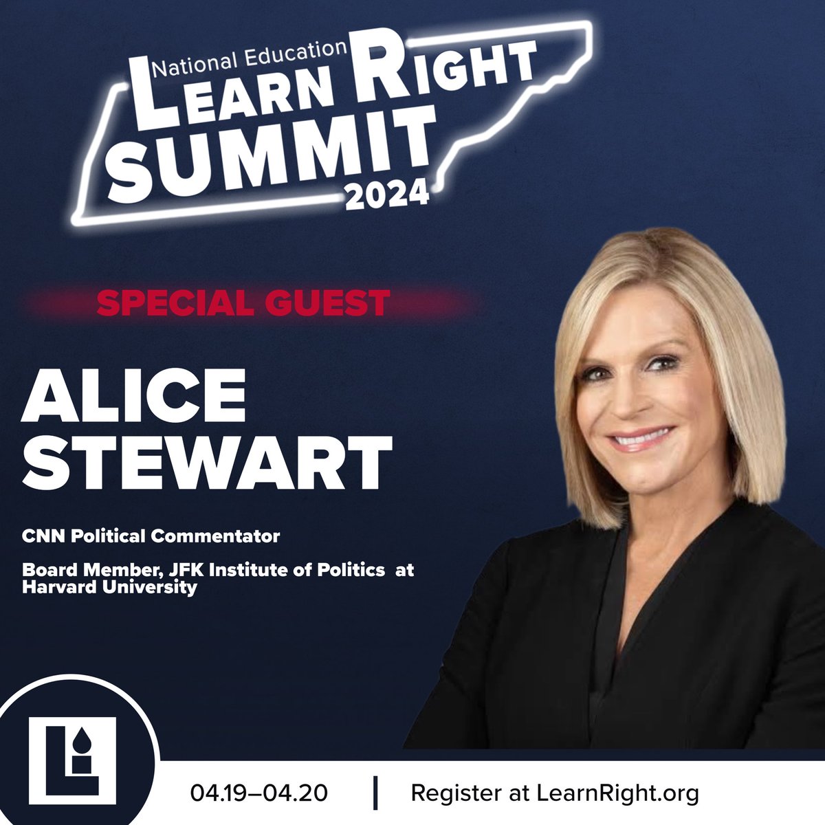 Excited to announce @AliceStewartDC 
 will be joining us at the #learnright24 summit next week in Nashville, TN!

Registration is still open! Get your spot today at 
Learnright.org

@LeadershipInst 

#learnright #learnleadwin #schoolboard #leadership #leadershipinstitute