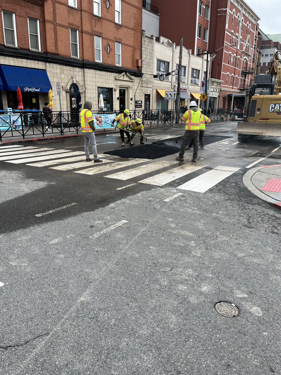 UPDATE: Repairs to the collapsed sewer at the intersection of Hudson Street and Hudson Place are complete. Crews are now finishing up replacing blacktop. Once that is complete, the roads will reopen. @CityofHoboken