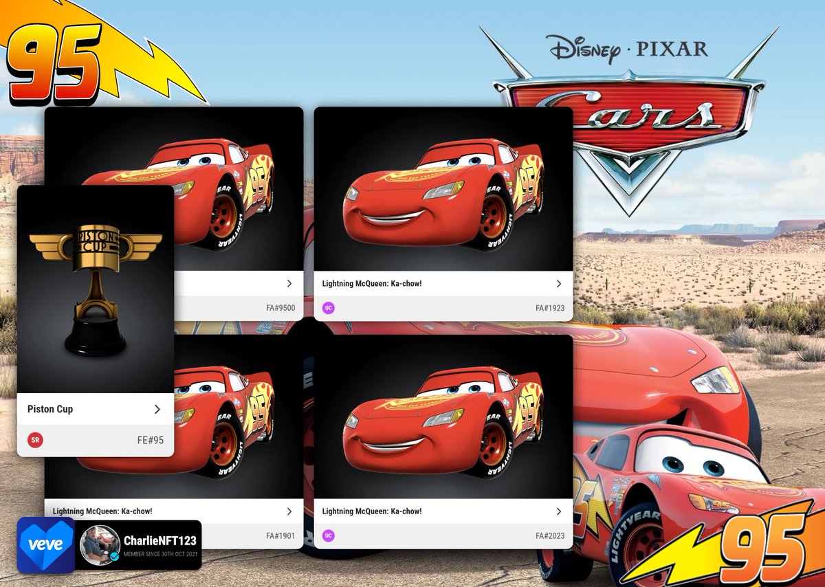 Driving the number 95 on the Piston Cup track was Lightning McQueen from the Pixar movie Cars🏁 #Cars #LightningMcQueen #PistonCup
Thanks to everyone who has contributed🏁🏁
#CollectorsAtHeart 🩵#veve #vevefam
@veve_official