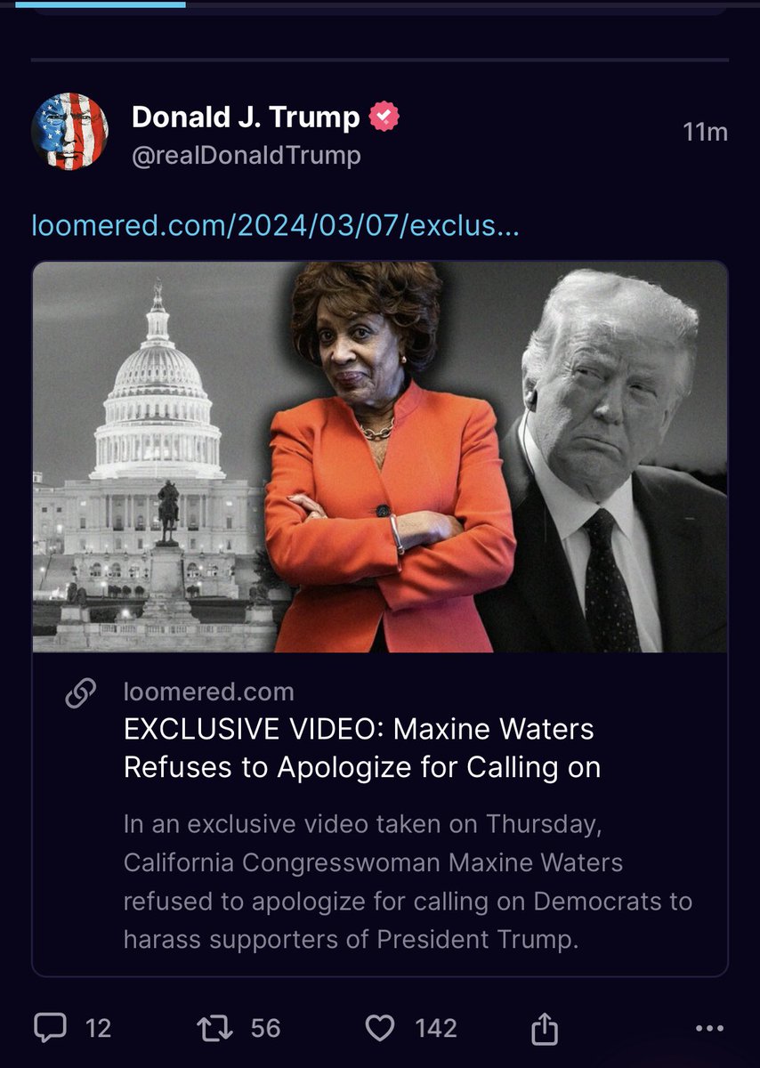 President Trump shared my and @LauraLoomer’s article on Maxine Waters on running scared after being asked to apologize to Trump and his supporters after encouraging Democrats to harass them. It’s a great honor that President Trump has shared my work so many times.