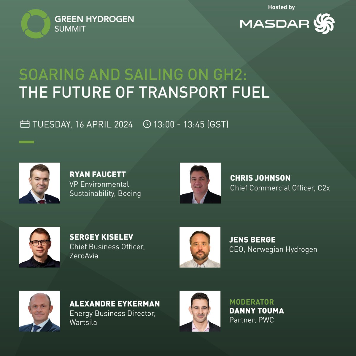 Hear from industry leaders as they discuss how #hydrogen and hydrogen-derived fuels will play a critical role in the aviation and shipping sectors, two of the most challenging sectors to decarbonize, in a panel titled 'Soaring and Sailing on GH2: The Future of Transport Fuel'.…