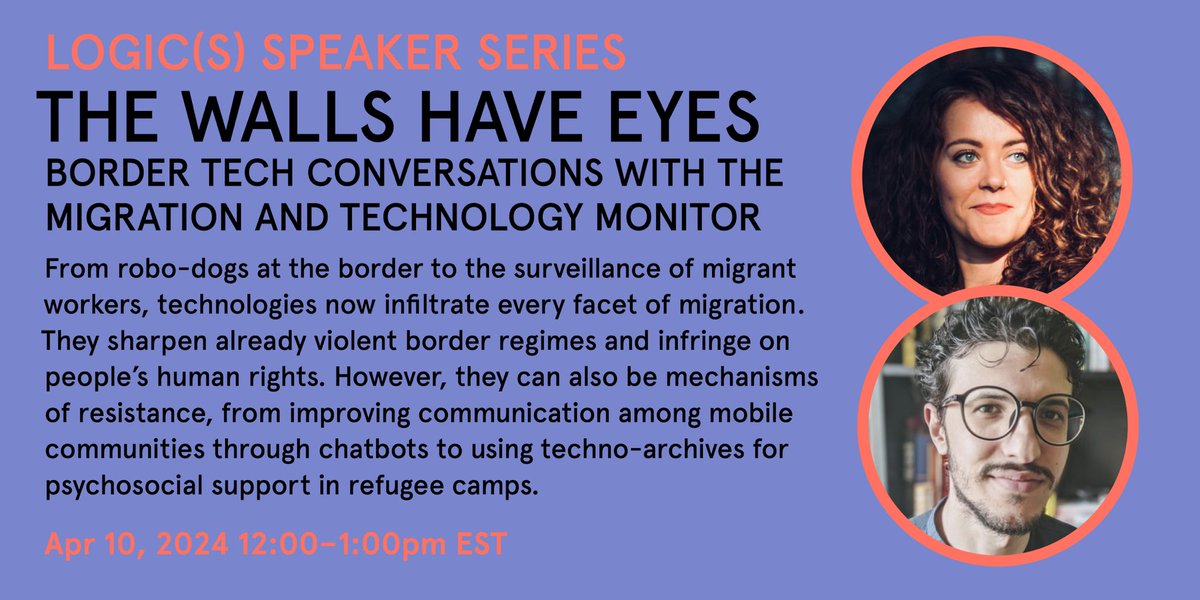 📣 Recording now available The Walls Have Eyes: Border Tech Conversations w/ The Migration and Tech Monitor (@migration_tech) feat. @_PMolnar and @wqarssifi94 Part 2 in the @logic_magazine speaker series ✨ youtu.be/I2yevn6jgQk?si…