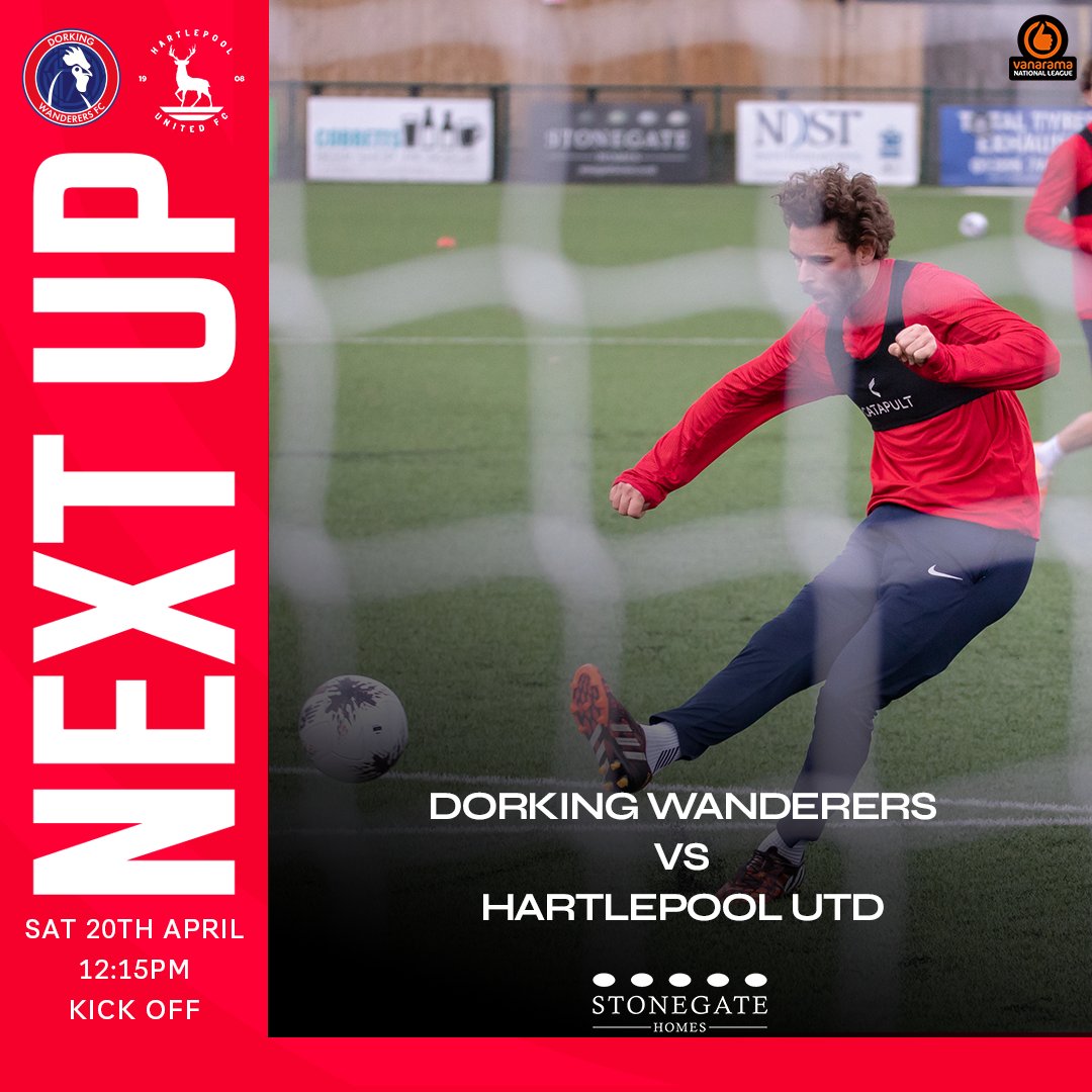 𝗡𝗲𝘅𝘁 𝘂𝗽 | 𝗛𝗮𝗿𝘁𝗹𝗲𝗽𝗼𝗼𝗹 𝗰𝗼𝗺𝗲 𝘁𝗼 𝘁𝗼𝘄𝗻 🏡 🆚 Hartlepool Utd 🏟️ Meadowbank Stadium 🗓️ Sat 20th April 🕒 12:15pm kick off Secure your tickets today 👇 dorkingwanderersfc.ktckts.com/event/g23/hart…