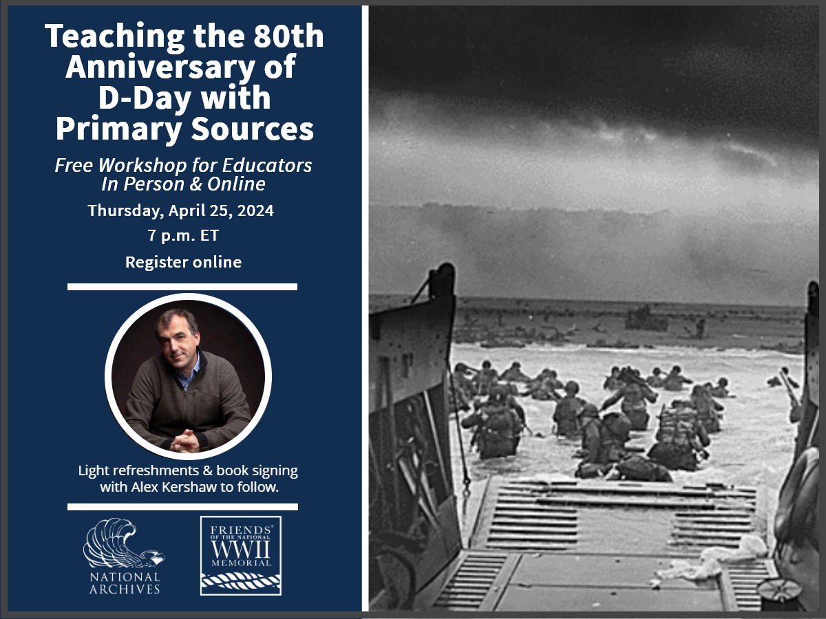 Join us Thursday, April 25th at the National Archives Museum to learn strategies and resources for teaching the history of D-Day. This event is co-presented by the National Archives and Friends of the National World War II Memorial. Register today! ow.ly/ALEe50R8IK5