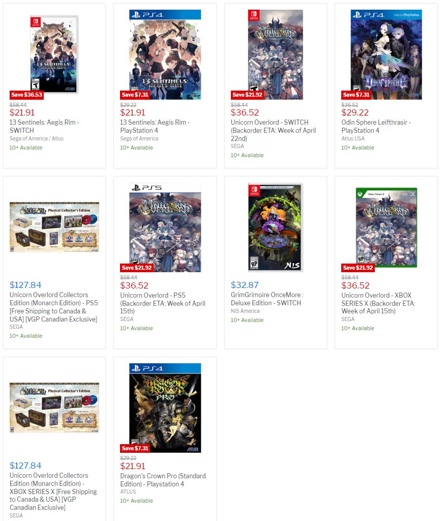 Vanillaware games sale at VGP (prices pictured in US Dollars) bit.ly/4aUdGnV #ad