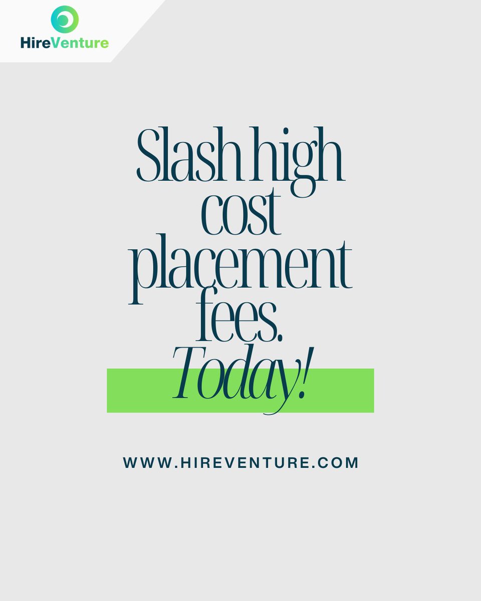 Slash high-cost placement fees and elevate your hiring strategy with HireVenture today! Don't miss out on top talent because of high fees. 

HireVenture.com

#HireVenture #TalentScouts #StaffingExperts #FlexiblePayment #TopTalent #PlacementFees #SlashHighCosts