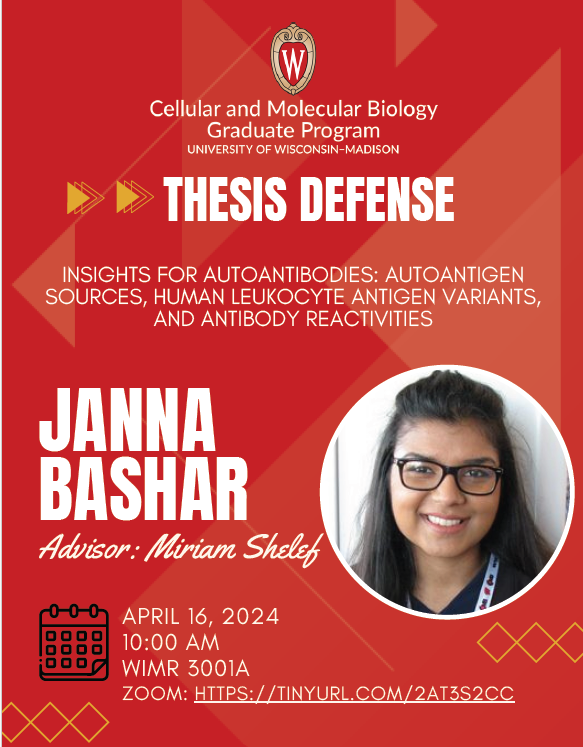 Wishing all the best to Janna Bashar who defends her thesis next Tuesday, April 16! 🎉