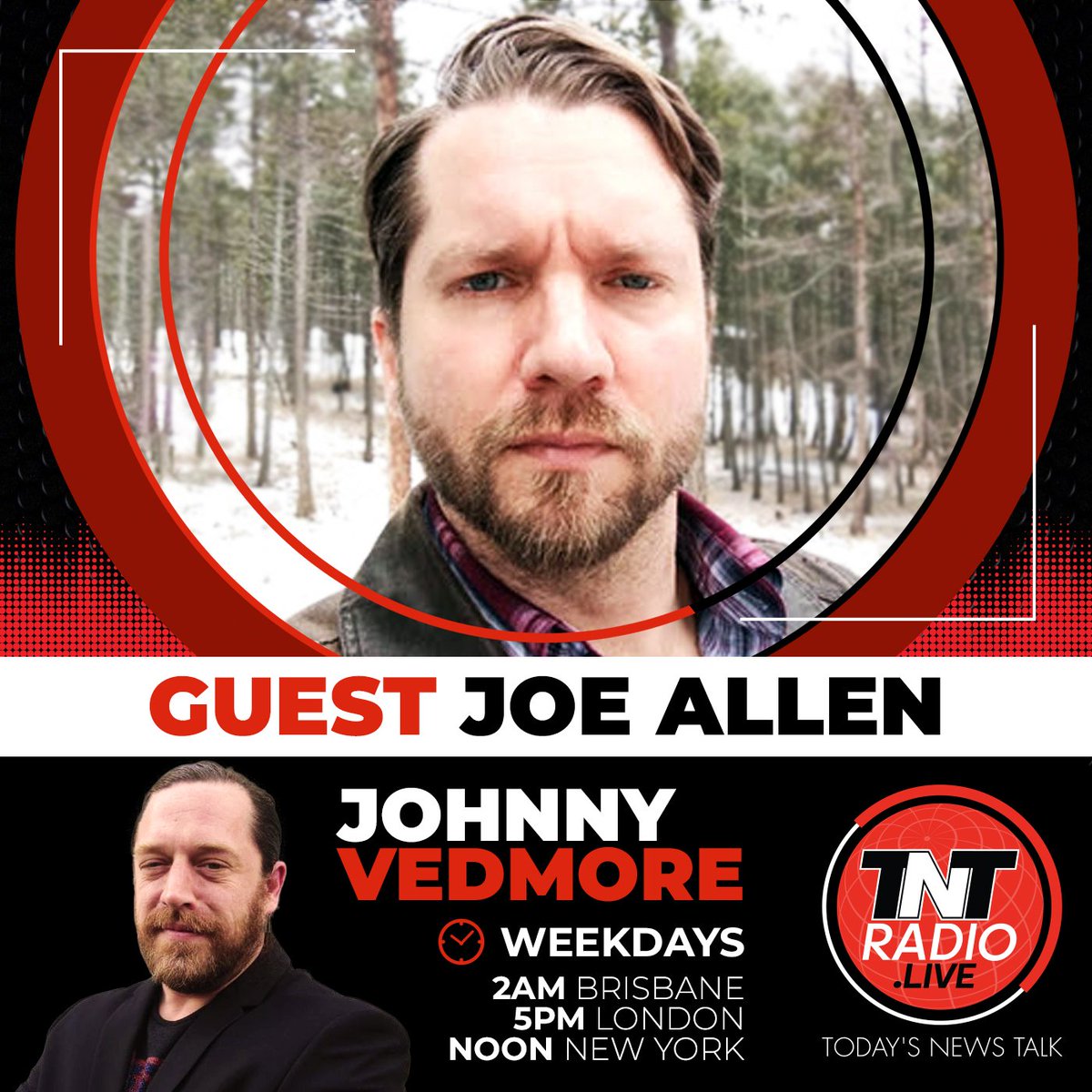 Joe Allen, author of 'Dark Aeon: Transhumanism and the War Against Humanity' is next on The Johnny Vedmore Show on TNT Radio #listenlive tntradio.live 2AM (BRISBANE) 5PM (LONDON) NOON (NEW YORK) #tntradiolive #24newsradio #livenews