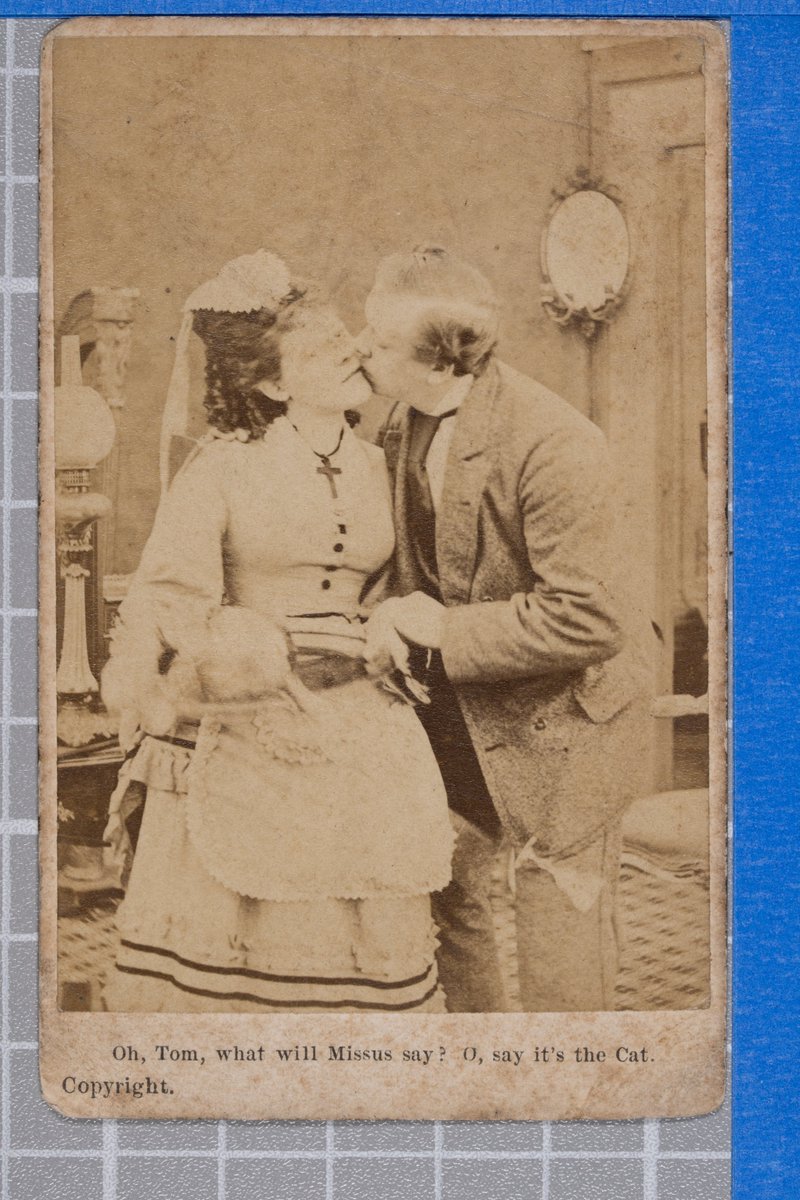 To celebrate this sunny spring Friday afternoon I thought I'd share an unusual Carte-de Visite I bought recently, which shows not smiling Victorians, but kissing Victorians!
Don't quite understand why the cat gets the blame though🤔
#OldPhotos #Photogenealogy