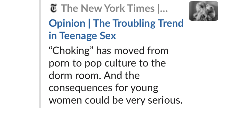 Everybody is sending me this @peggyorenstein @debbyherbenick @nytimes article - because this is one of the reasons I started @MakeLoveNotPorn 15 YEARS AGO (I experienced non-consensual choking myself) and because MLNP is the solution: the only safe (100% human-curated) social sex…