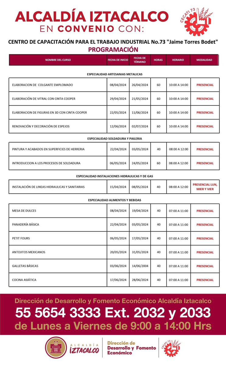 Inscríbete a los #cursos de #capacitación para el trabajo que #CECATI73 Jaime Torres tiene para ti. Estudia para superarte y mejorar tus expectativas laborales. Cuotas accesible, gracias al convenio que se tiene entre la @IztacalcoAl y #CECATI73. ¡Inscríbete, aprende y emprende!