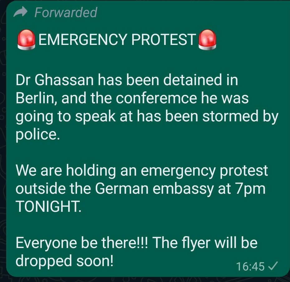 EMERGENCY PROTEST! German Embassy at 7pm tonight London #weaccusegermany #b1204 #Palaestinakongress 🇵🇸 🇩🇪